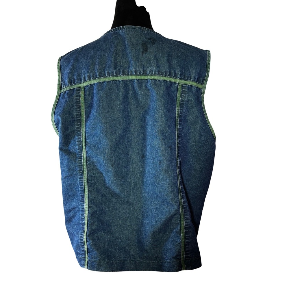 Saint Germain Paris Vintage‎ Denim Vest XL Womens Blue Green Trim USA Made - Picture 10 of 10
